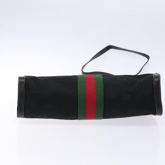 GUCCI Web Sherry Line GG Canvas Shoulder Bag Black Gold 37 04 3657 Auth 133392 - Picture 6 of 16